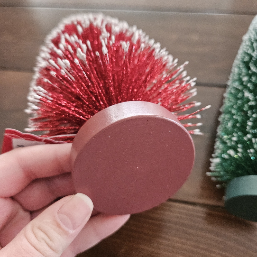 Ashland Christmas Set of 2 Glittery Bottle Brush Trees - Red 12in & Green 10in - Picture 4 of 8